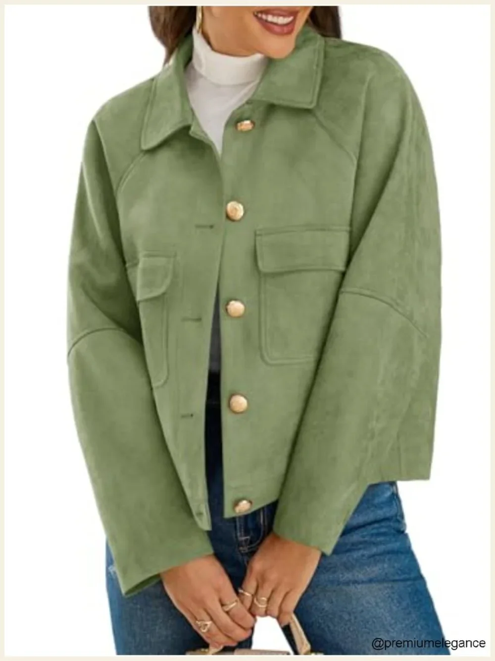 Faux Suede Leather Jackets Cropped Vintage Shackets Lapel Collar Button Down
